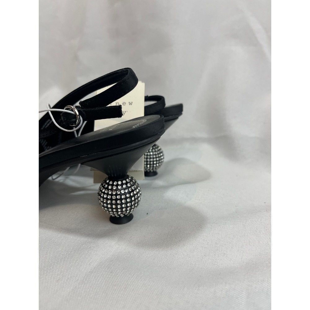 A New Day Womens Black Satin Slingback Pointed Toe Rhinestone Orb Heel Pumps 8.5 - Picture 3 of 6